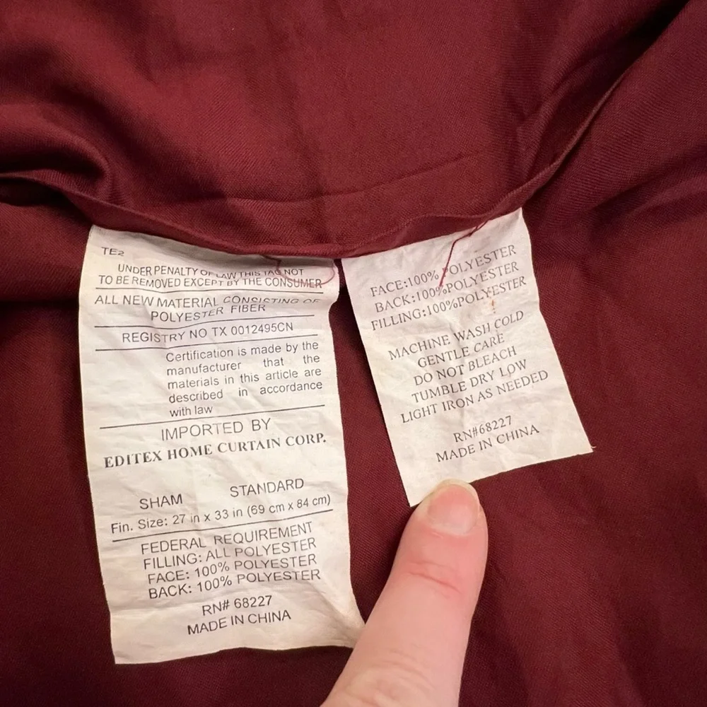 Red Satin Pillow‎ Sham Standard Sz Fits Pillow 26x20 Embroidered Dainty Florals